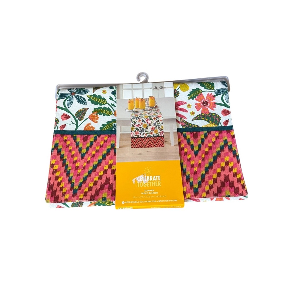 Celebrate Together Summer Table Runner Boho Floral Bright Party 13"x72" NEW